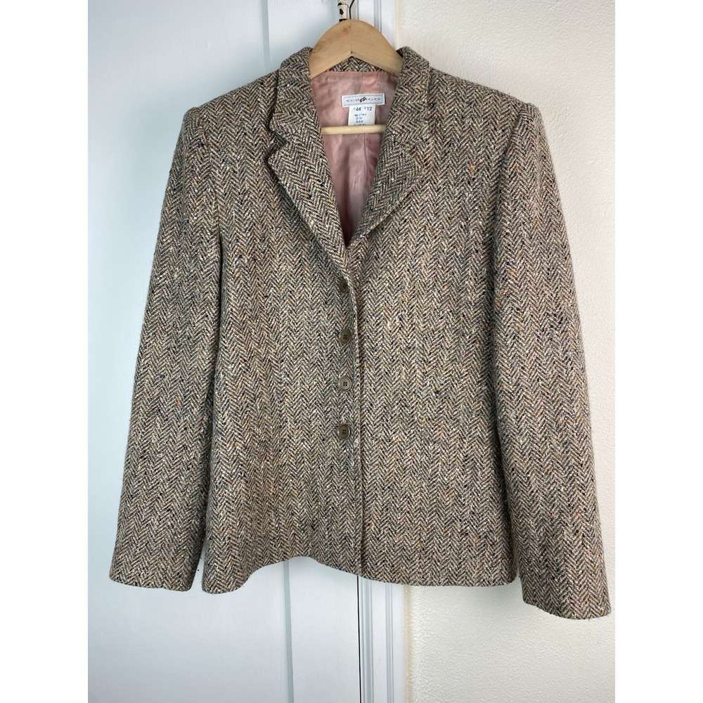 Vertigo Paris Brown Herringbone Wool Blend Blazer